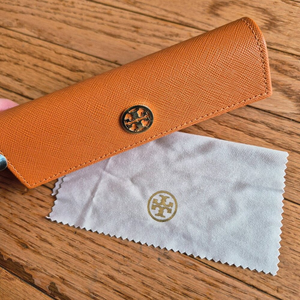 Tory Burch Orange Small Eyeglass Case with Cloth